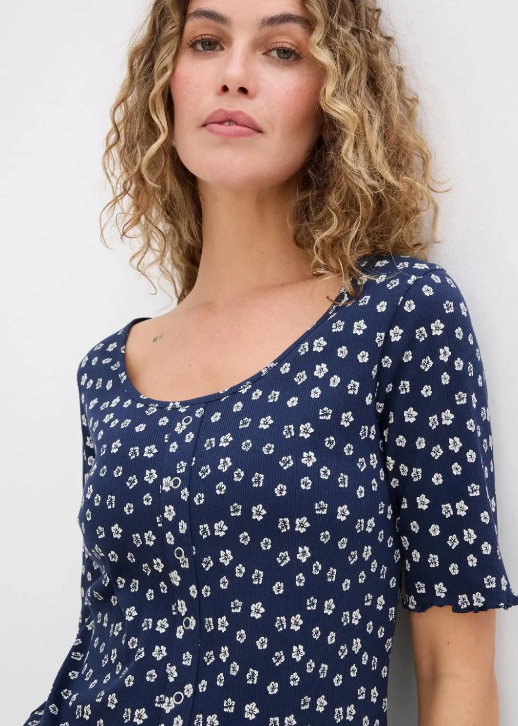 Hot Ripp-Shirt mit Blumendruck, Halbarm Damen Shirts & Tops