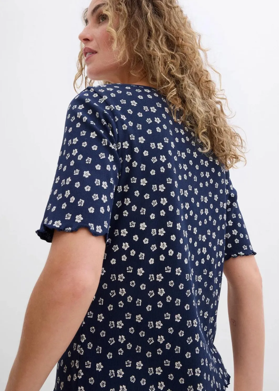 Hot Ripp-Shirt mit Blumendruck, Halbarm Damen Shirts & Tops