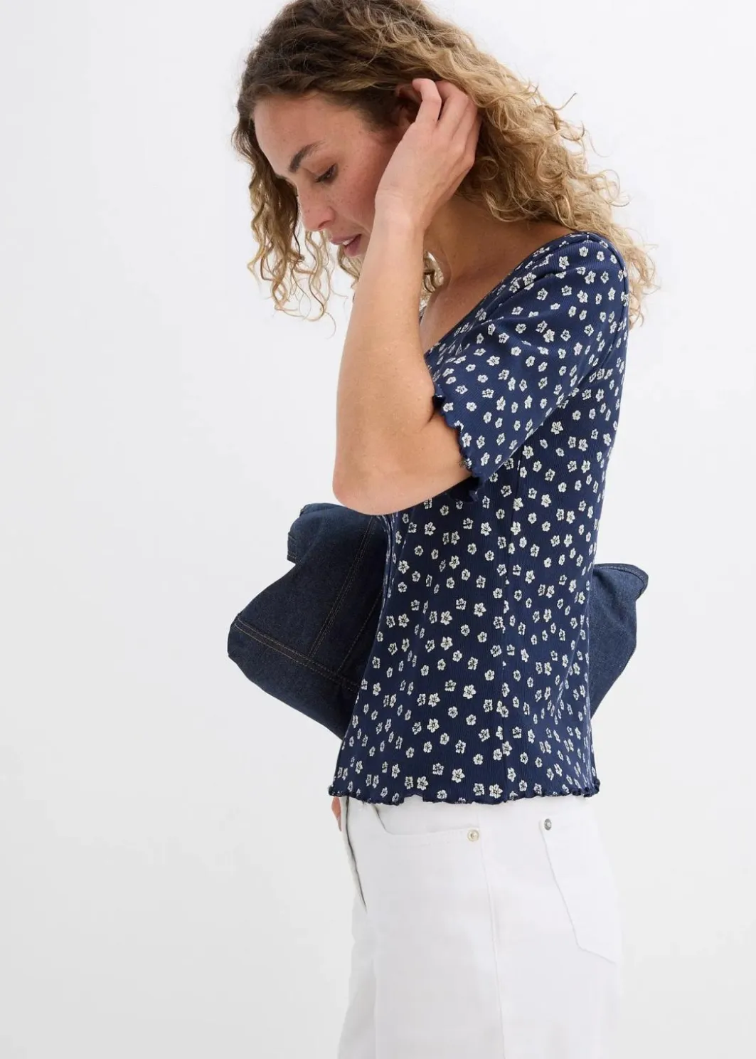 Hot Ripp-Shirt mit Blumendruck, Halbarm Damen Shirts & Tops
