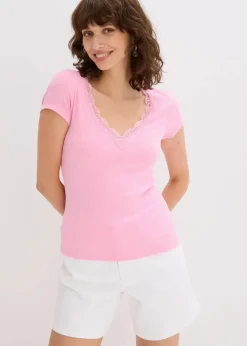 Online Rippshirt mit Spitzendetail (2er Pack) Damen Shirts & Tops