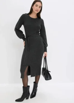Best Ripp-Strickkleid aus fließendem Viskose-Mix Damen Kleider|Strickmode