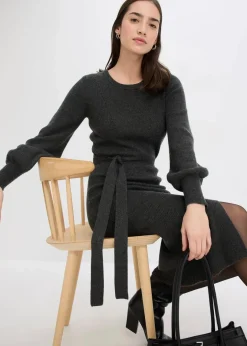 Best Ripp-Strickkleid aus fließendem Viskose-Mix Damen Kleider|Strickmode