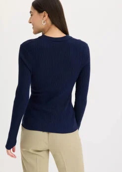 Sale Ripp-Strickpullover aus Viskose-Mix Damen Nachhaltigere Materialien