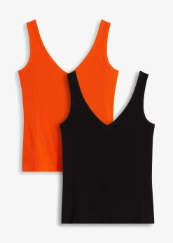 Damen bonprix Shirts & Tops|Nachhaltigere Materialien|Ripp-Top aus reiner Bio-Baumwolle (2er Pack)