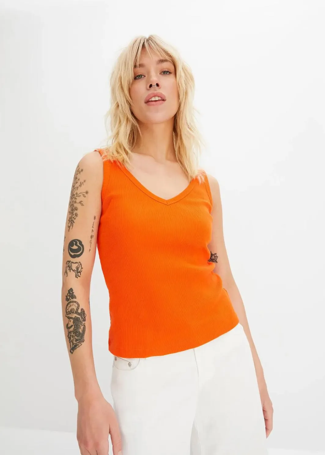 Damen bonprix Shirts & Tops|Nachhaltigere Materialien|Ripp-Top aus reiner Bio-Baumwolle (2er Pack)