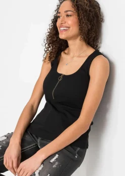 Damen bonprix Nachhaltigere Materialien|Shirts & Tops|Ripp-Top mit Reißverschluss