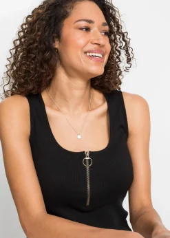 Damen bonprix Nachhaltigere Materialien|Shirts & Tops|Ripp-Top mit Reißverschluss
