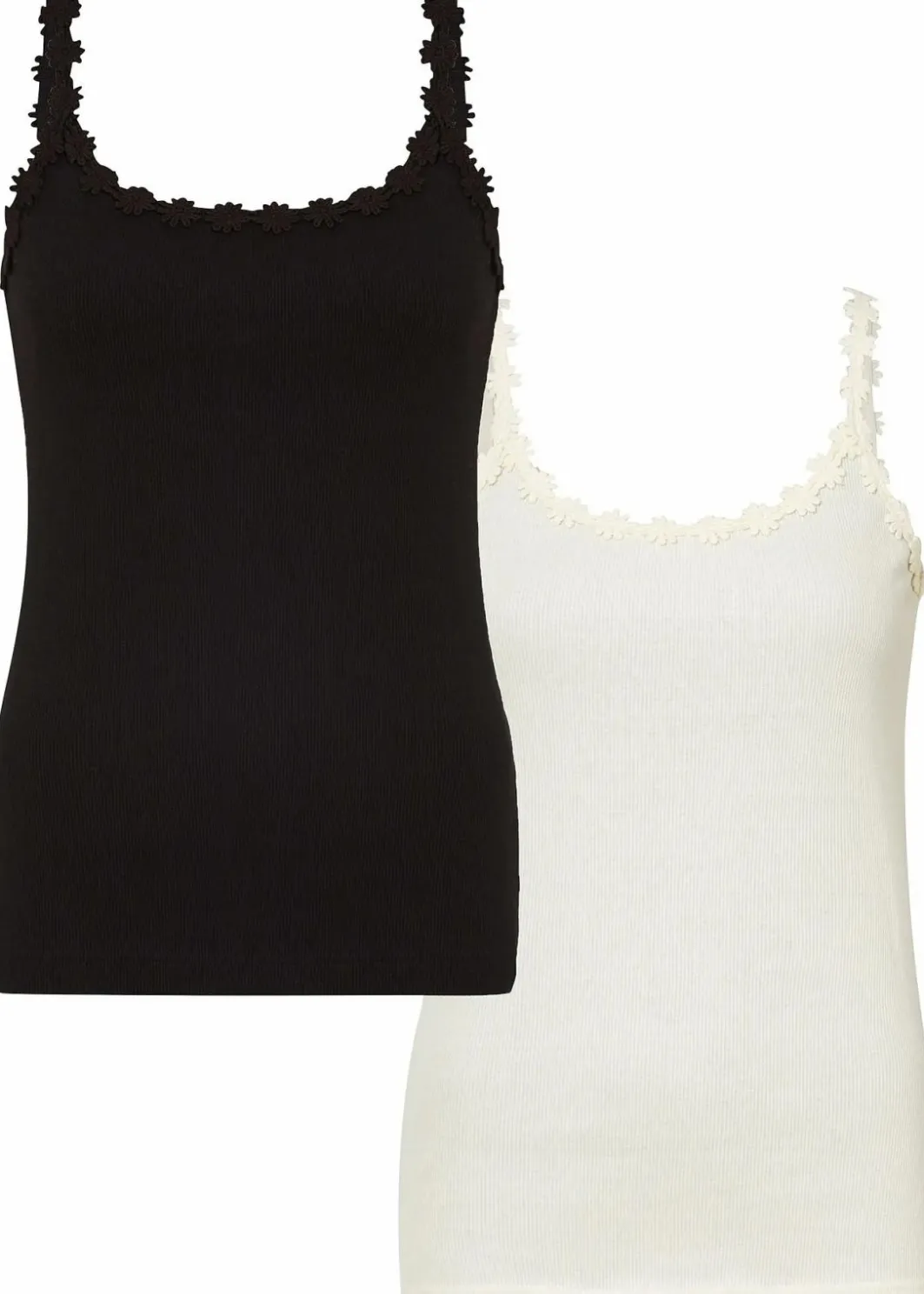 Damen bonprix Shirts & Tops|Ripp-Top mit Spitzenborte