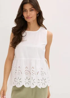 Damen bonprix Bekleidung·Jacken & Mäntel|Blusen & Tuniken|Ärmelloses Blusentop mit Schlitz und Lochstickerei