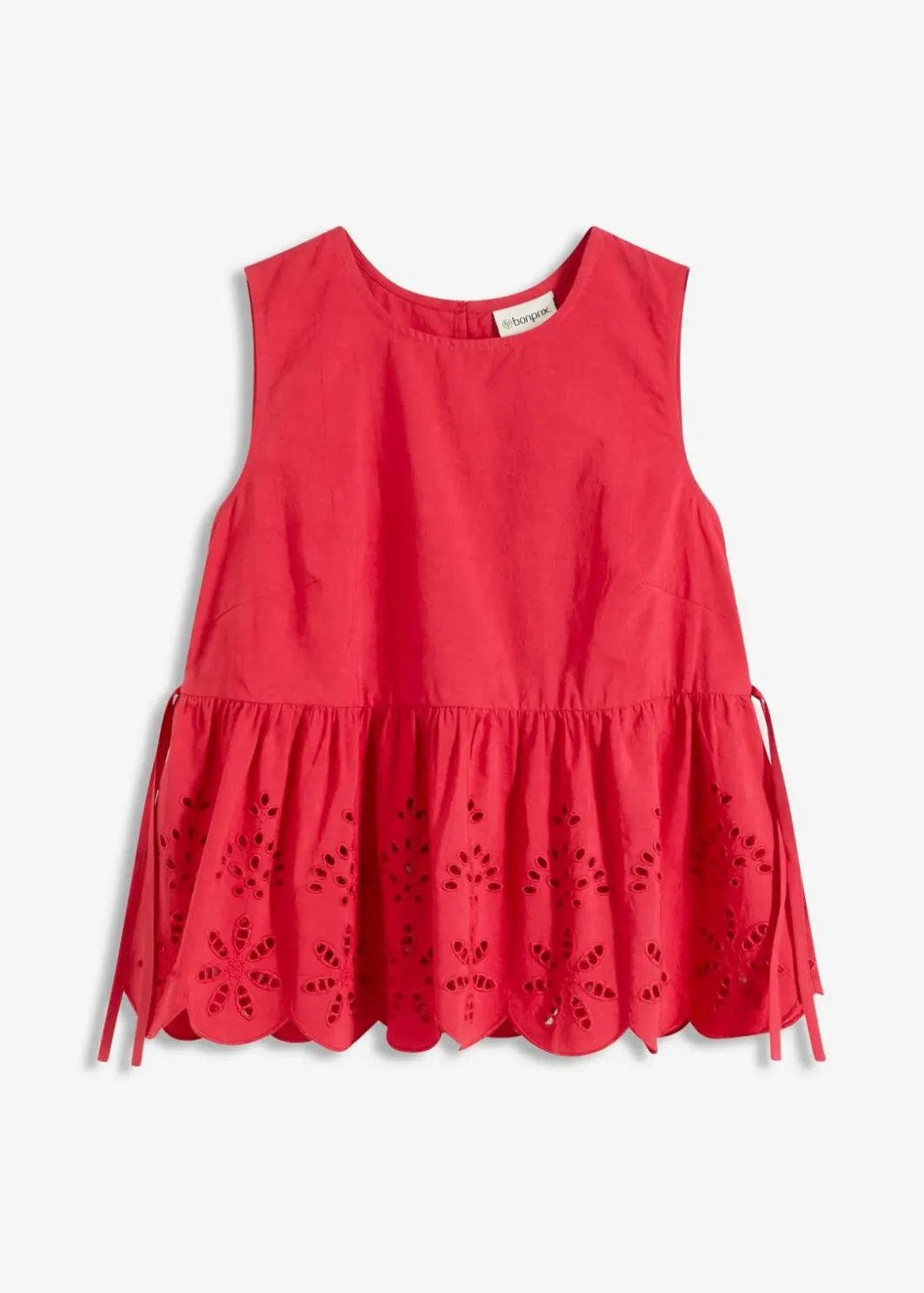 Damen bonprix Shirts & Tops|Blusen & Tuniken|Ärmelloses Blusentop mit Schlitz und Lochstickerei