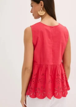 Damen bonprix Shirts & Tops|Blusen & Tuniken|Ärmelloses Blusentop mit Schlitz und Lochstickerei