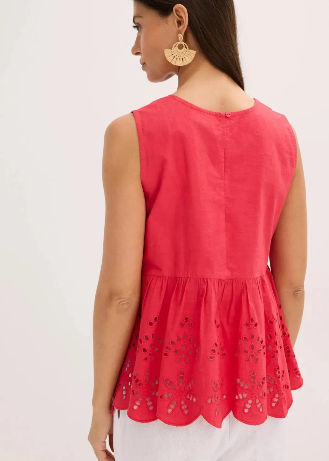 Damen bonprix Shirts & Tops|Blusen & Tuniken|Ärmelloses Blusentop mit Schlitz und Lochstickerei