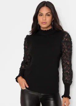 Clearance Rollkragenpullover mit dekorativen Chiffonärmeln Damen Bekleidung·Umstandsmode|Strickmode