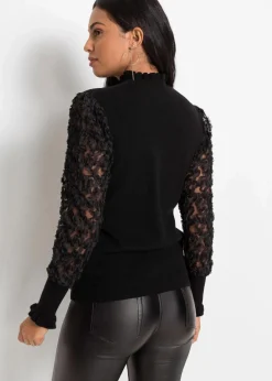 Clearance Rollkragenpullover mit dekorativen Chiffonärmeln Damen Bekleidung·Umstandsmode|Strickmode