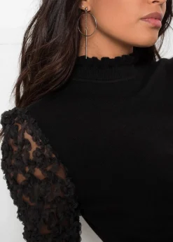 Clearance Rollkragenpullover mit dekorativen Chiffonärmeln Damen Bekleidung·Umstandsmode|Strickmode