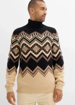 Hot Rollkragenpullover mit Ikat-Muster aus weichem Baumwollmix Herren Große Größen|Pullover & Strickjacken