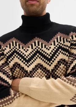 Hot Rollkragenpullover mit Ikat-Muster aus weichem Baumwollmix Herren Große Größen|Pullover & Strickjacken