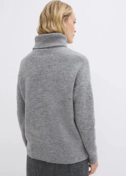 Damen bonprix Pullover & Strickjacken|Strickmode|Rollkragenpullover mit Strasssteinen