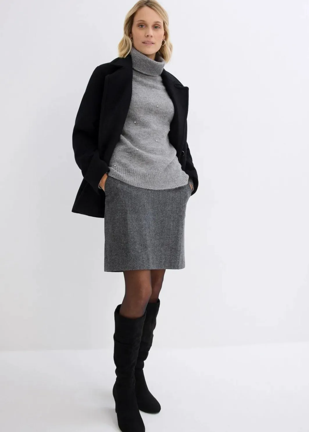 Damen bonprix Pullover & Strickjacken|Strickmode|Rollkragenpullover mit Strasssteinen