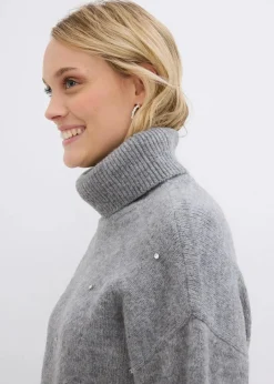 Damen bonprix Pullover & Strickjacken|Strickmode|Rollkragenpullover mit Strasssteinen