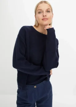 Damen bonprix Strickmode|Pullover & Strickjacken|Rundhalspullover mit überschnittener Schulter