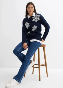 Damen bonprix Bekleidung·Umstandsmode|Bekleidung·Jeans|Rundhalspullover mit Schneeflocken