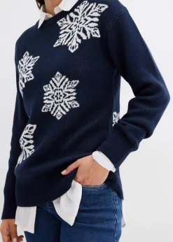 Damen bonprix Bekleidung·Umstandsmode|Bekleidung·Jeans|Rundhalspullover mit Schneeflocken