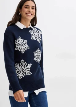 Damen bonprix Bekleidung·Umstandsmode|Bekleidung·Jeans|Rundhalspullover mit Schneeflocken