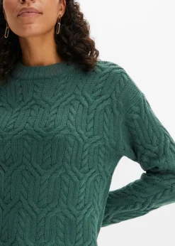 Damen bonprix Strickmode|Pullover & Strickjacken|Rundhals-Pullover mit Zopfmuster