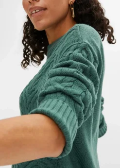 Damen bonprix Strickmode|Pullover & Strickjacken|Rundhals-Pullover mit Zopfmuster