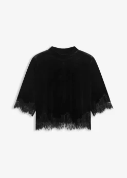Damen bonprix Shirts & Tops|Samtshirt mit Spitze