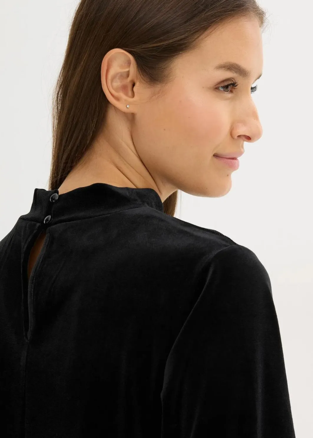 Damen bonprix Shirts & Tops|Samtshirt mit Spitze