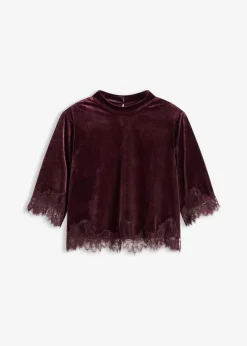 Damen bonprix Shirts & Tops|Samtshirt mit Spitze