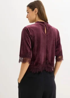 Damen bonprix Shirts & Tops|Samtshirt mit Spitze