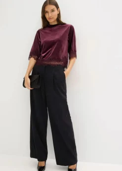 Damen bonprix Shirts & Tops|Samtshirt mit Spitze