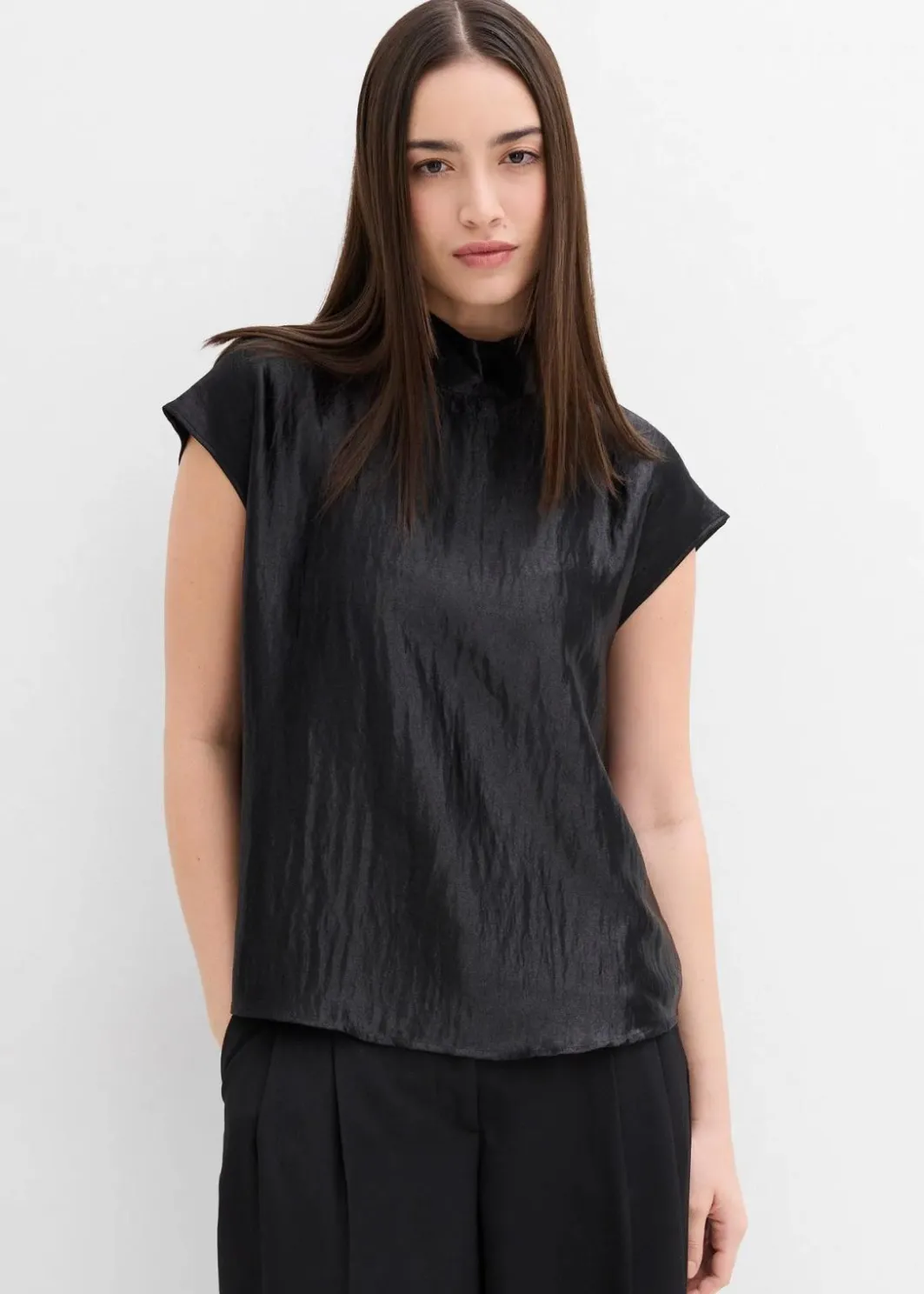 Damen bonprix Shirts & Tops|Blusen & Tuniken|Satin Blusentop mit halbhohem Kragen