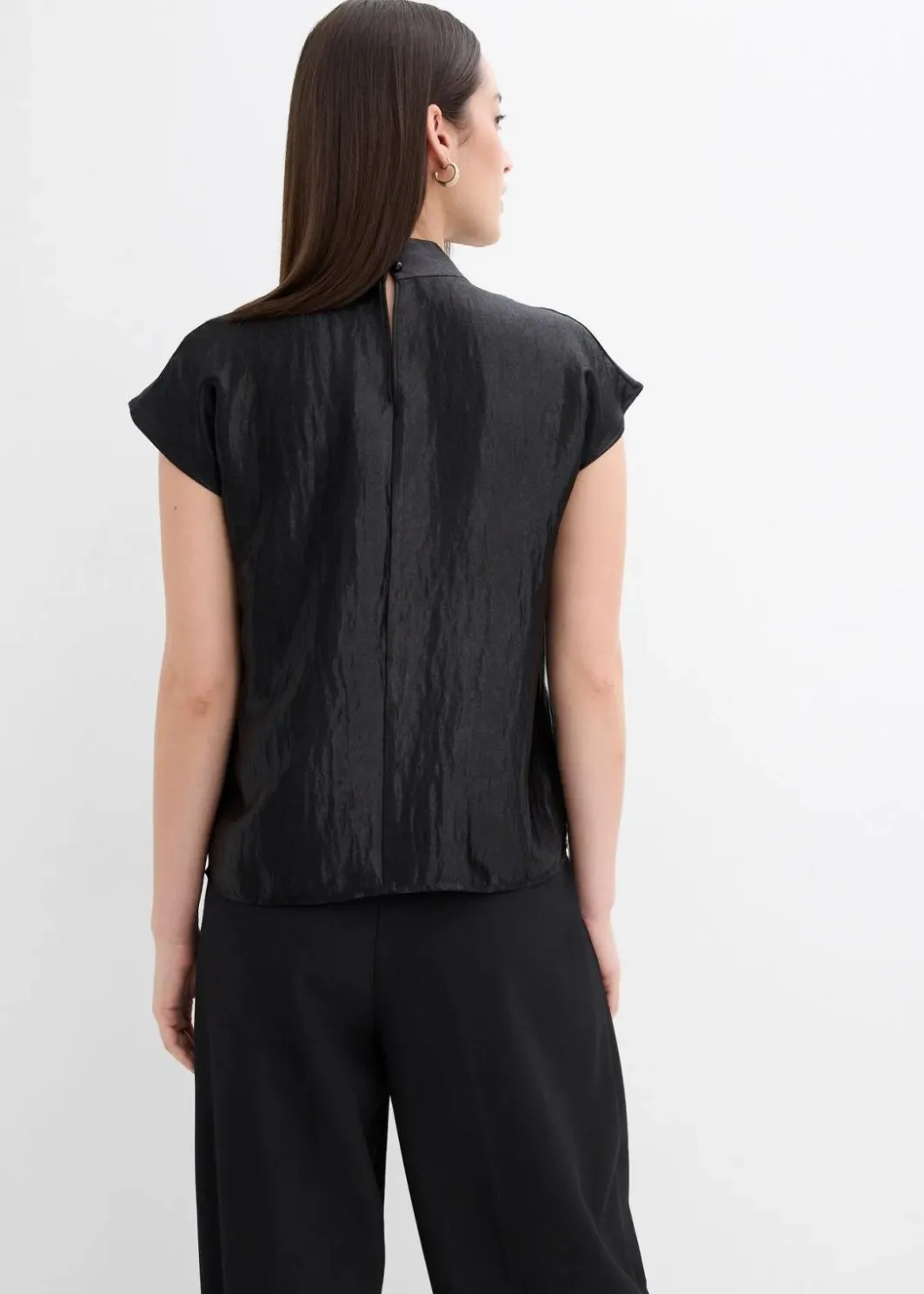 Damen bonprix Shirts & Tops|Blusen & Tuniken|Satin Blusentop mit halbhohem Kragen