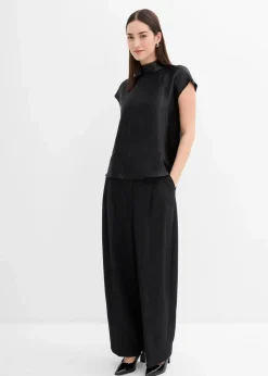 Damen bonprix Shirts & Tops|Blusen & Tuniken|Satin Blusentop mit halbhohem Kragen