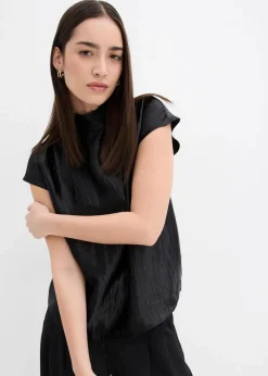 Damen bonprix Shirts & Tops|Blusen & Tuniken|Satin Blusentop mit halbhohem Kragen