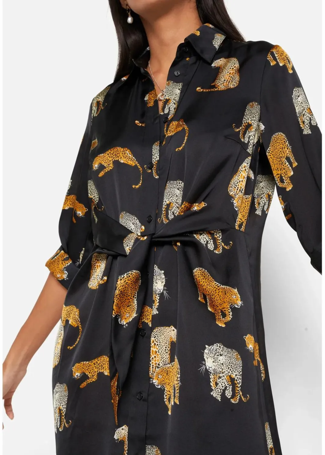 Damen bonprix Bekleidung·Pullover & Strickjacken|Kleider|Satin Hemdblusenkleid