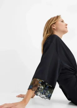 Satin Kimono mit Stickerei Damen Wäsche·Dessous|Wäsche·Bademäntel