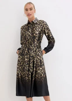 Damen bonprix Bekleidung·Pullover & Strickjacken|Kleider|Satin-Hemdblusenkleid
