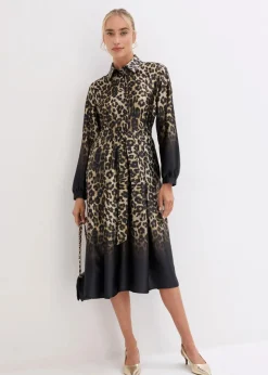 Damen bonprix Bekleidung·Pullover & Strickjacken|Kleider|Satin-Hemdblusenkleid