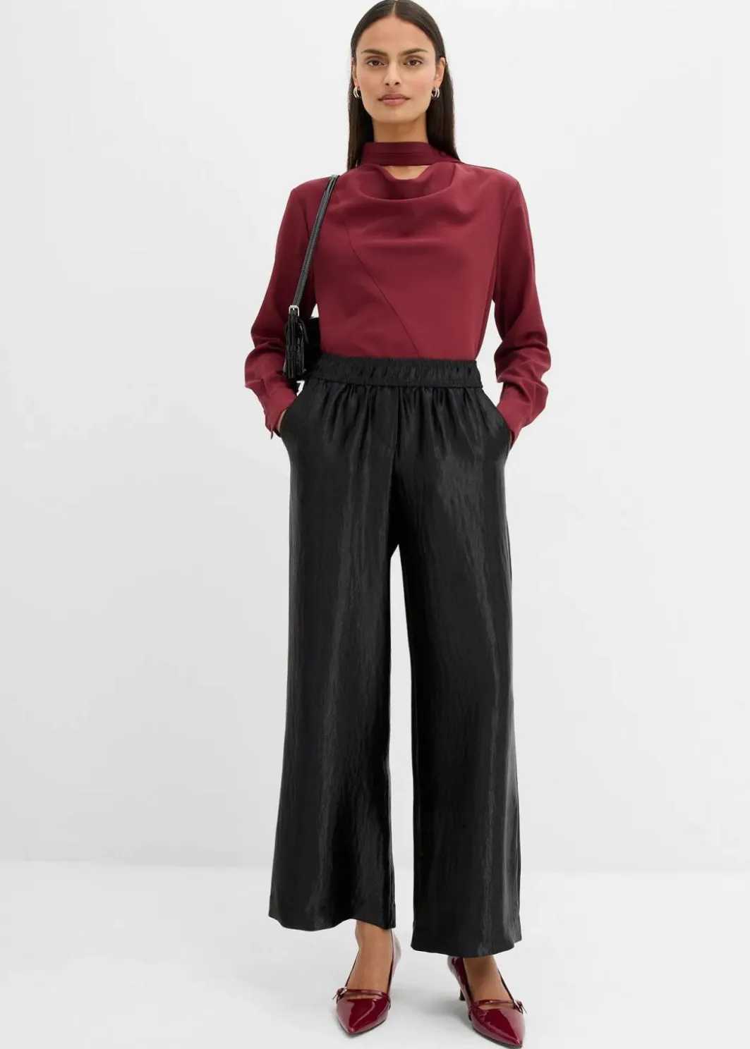 Sale Satinierte Palazzo-Hose mit Bequembund Damen Bekleidung·Kleider|Hosen
