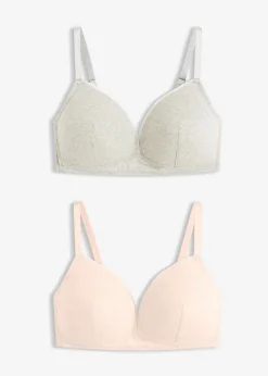 Damen bonprix Bhs|Baumwollunterwäsche|Schalen-BH ohne Bügel mit Bio-Baumwolle und Rippe (2er Pack)