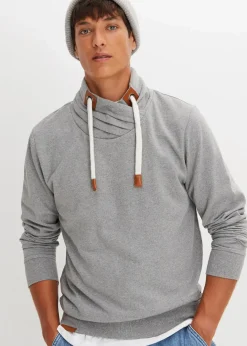Sale Schalkragen-Sweatshirt mit Lederimitat Details Herren Sweat|Große Größen