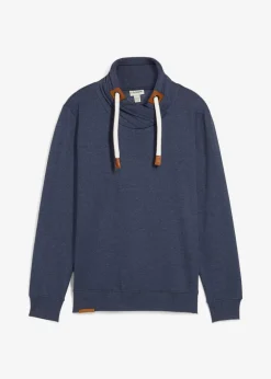 Herren bonprix Große Größen|Sweat|Schalkragen-Sweatshirt mit Lederimitat Details