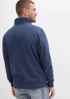 Herren bonprix Große Größen|Sweat|Schalkragen-Sweatshirt mit Lederimitat Details