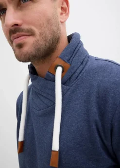 Herren bonprix Große Größen|Sweat|Schalkragen-Sweatshirt mit Lederimitat Details