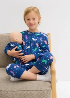 Kinder bonprix Mädchen·Nachtwäsche|Schlafoverall aus reiner Bio-Baumwolle mit Puppenoverall (2-tlg. Set)